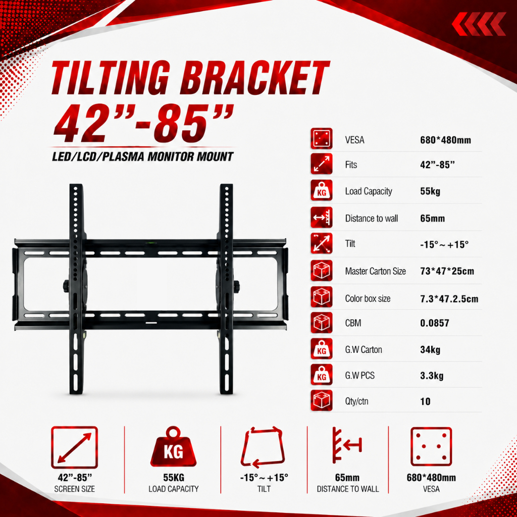 Tilting Bracket Wall mount TV 42-85 Inch Dudukan TV Vesa 680x480