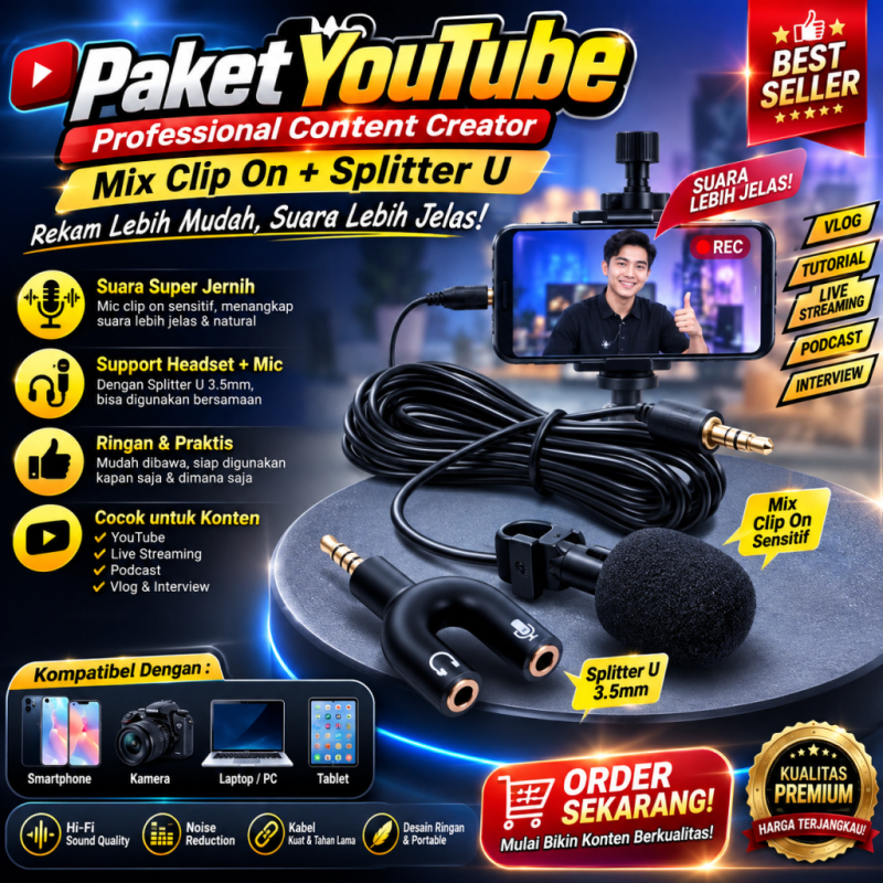Paket Youtube Youtuber Vlog Vlogger Smule Alat Rekam Rekaman Mic Clip