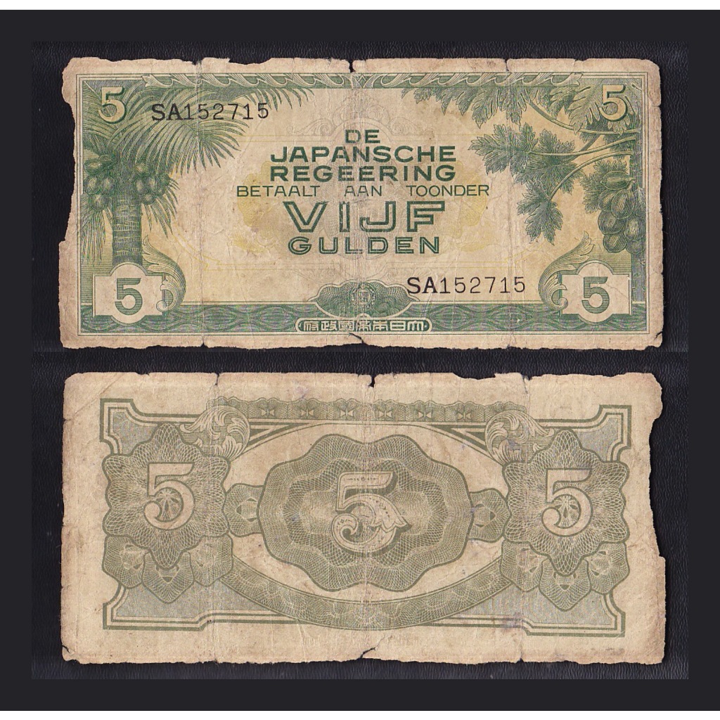 Uang kuno 5 Gulden tahun 1942 emisi De Japansche Regeering #rare