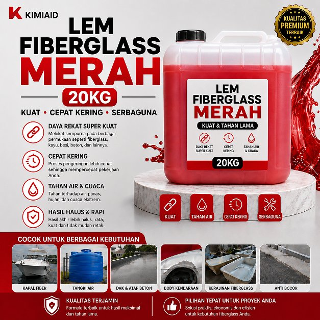 Lem Fiberglass Merah 20 Kg - Perekat Laminasi Coating Waterproof untuk Perahu Kapal Tangki Air Kolam