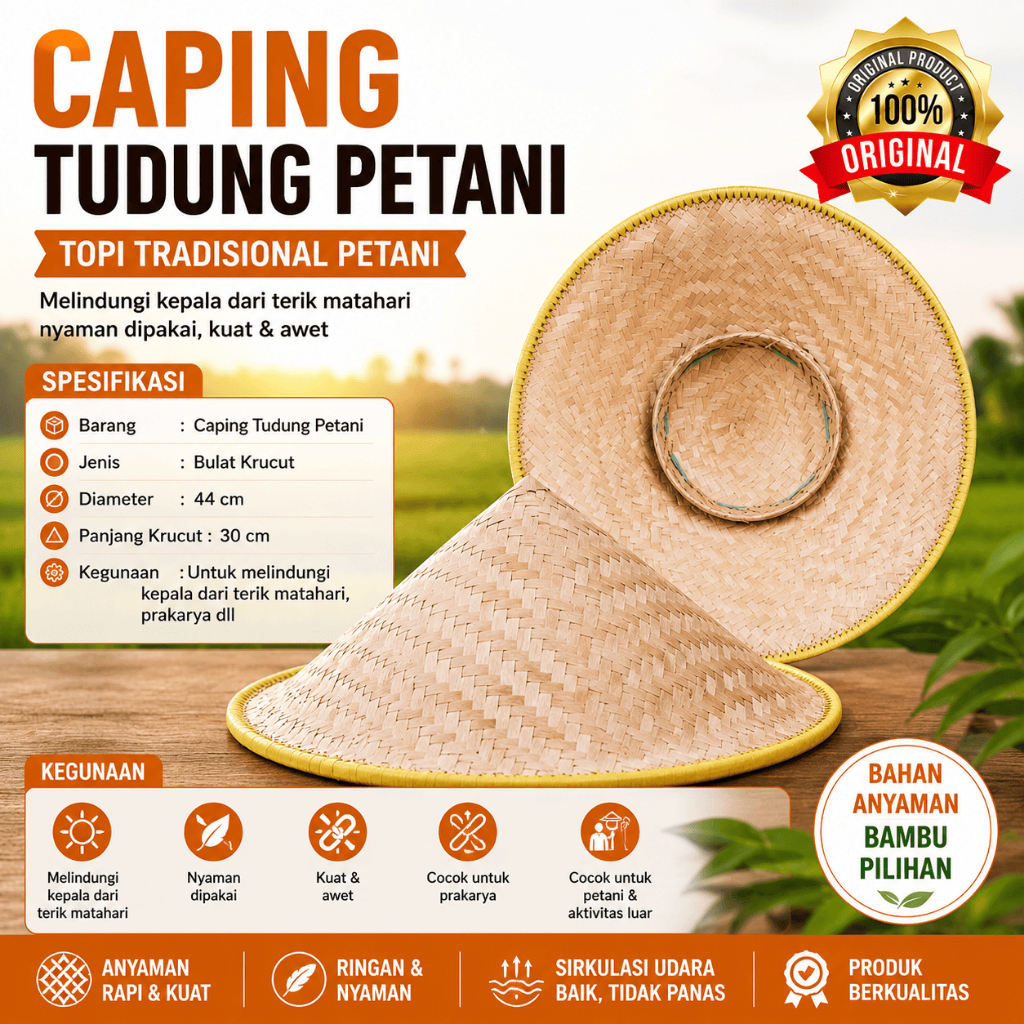 Caping Tudung Topi Petani Lebar 44 CM Murah Berkualitas Produksi Trenggalek Wonoanti