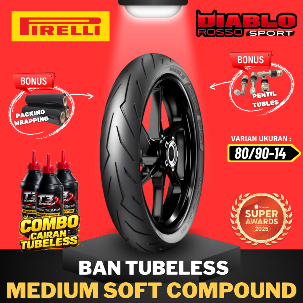 [READY COD] BAN PIRELLI DIABLO ROSSO SPORT RING 14 ( 80/90-14 ) MEDIUM COMPOUND RING 14 / BAN MOTOR 
