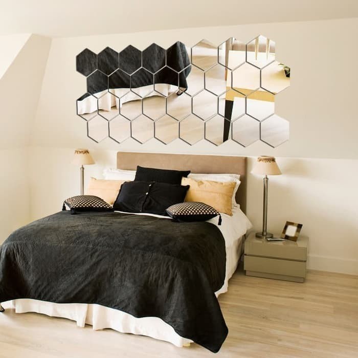 HEXAGONAL Hiasan dinding acrylic HEXAGONAL impor mirror wall stiker / Cermin Hexagonal (BESAR) Dekor