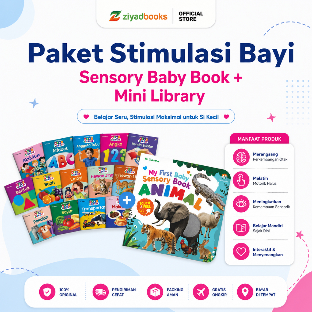 Paket Stimulasi Bayi 0+ 1+ (Sensory Book Animal + Mini Library) - Paket Bundling New Born Pengenalan