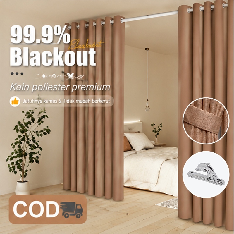 Gorden Blackout Tebal Anti UV Peredam Panas dan Suara untuk Kamar Tidur Hotel dengan Ring Silver Sia