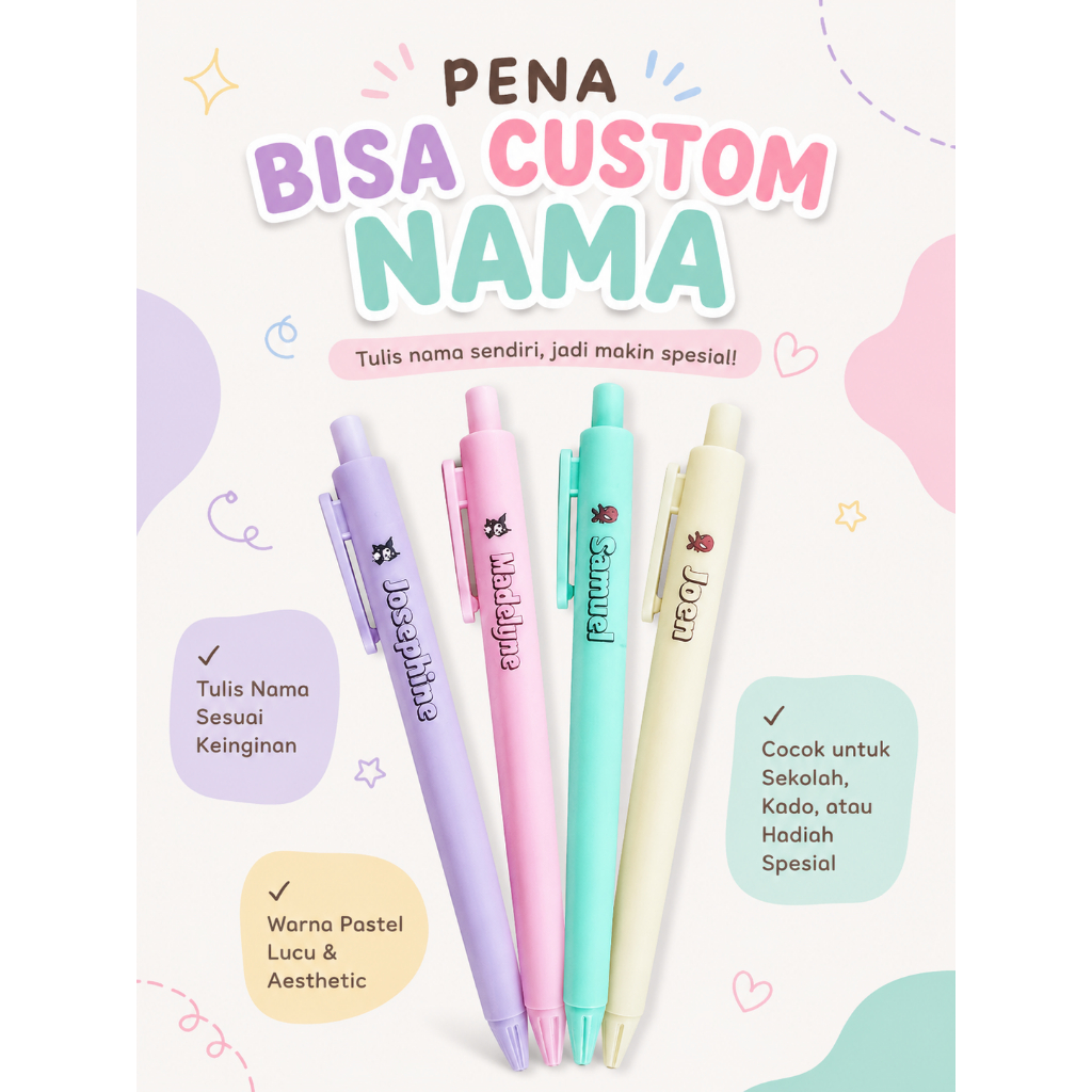 Custom Nama PULPEN PENA GEL / PULPEN Custom Karakter Nama Sovenir Souvenir / Pulpen Lucu