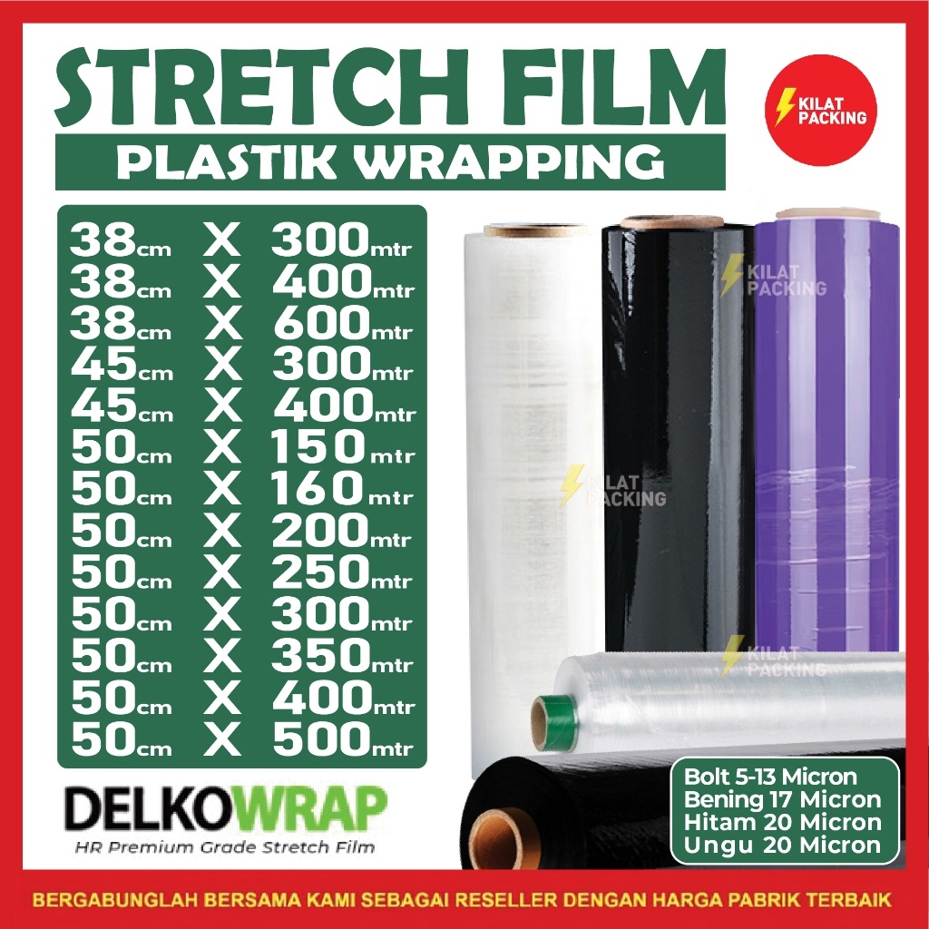 Plastik Wrapping Stretch Film Plastik Wrap Pembungkus Hitam Bening Delkowrap