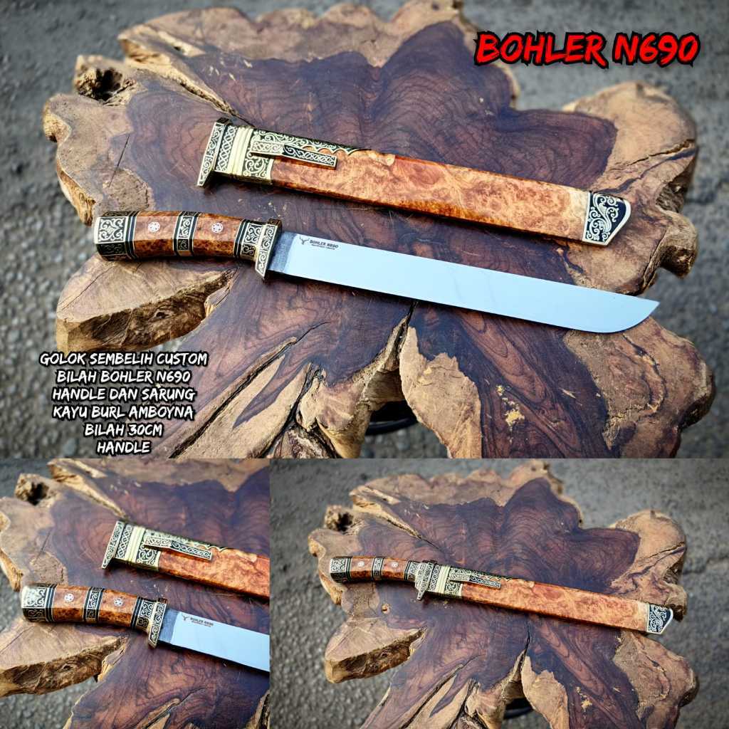 PISAU SEMBELIH CUSTOM BOHLER N690 BURL AMBOYNA