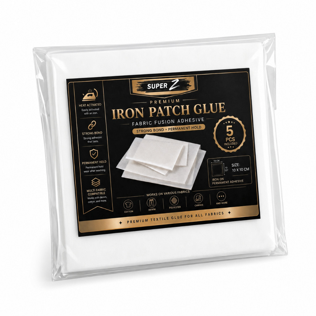 SUPER Z Lem Setrika Kain Iron Patch Glue 10x10cm Isi 5 Pcs Lem Perekat Patch Baju Permanen