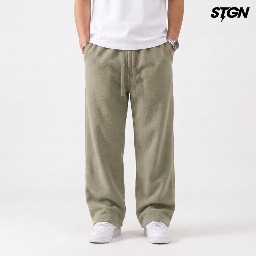 Steigen Celana Sweatpants Loose Baggy Fleece Sage