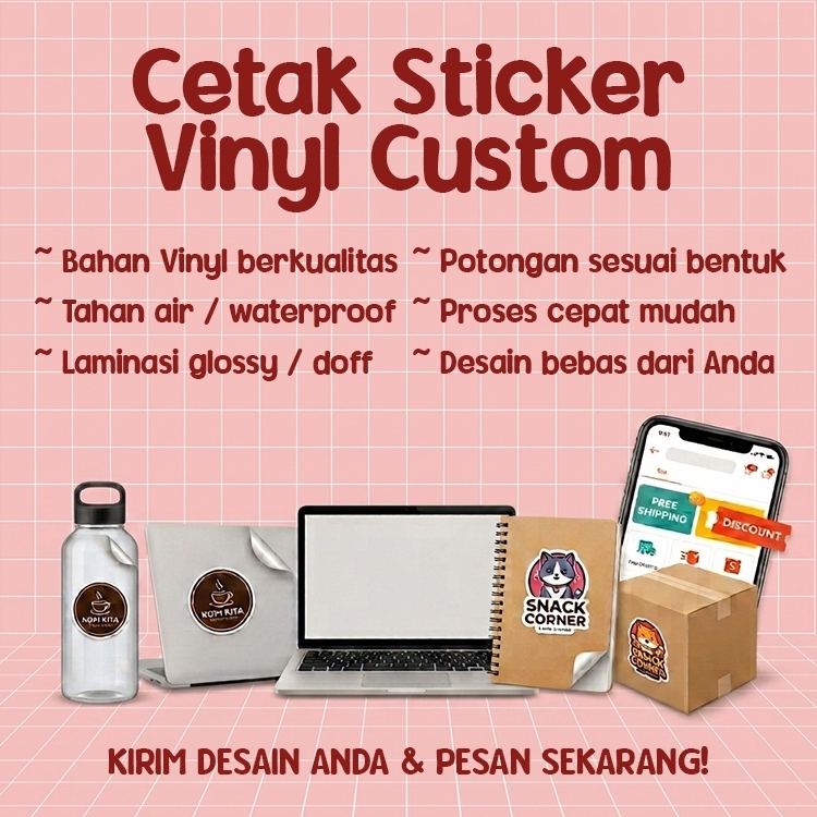 JASA CETAK STICKER VINYL | ART PAPER | CUSTOM DENGAN TAMBAHAN LAMINASI