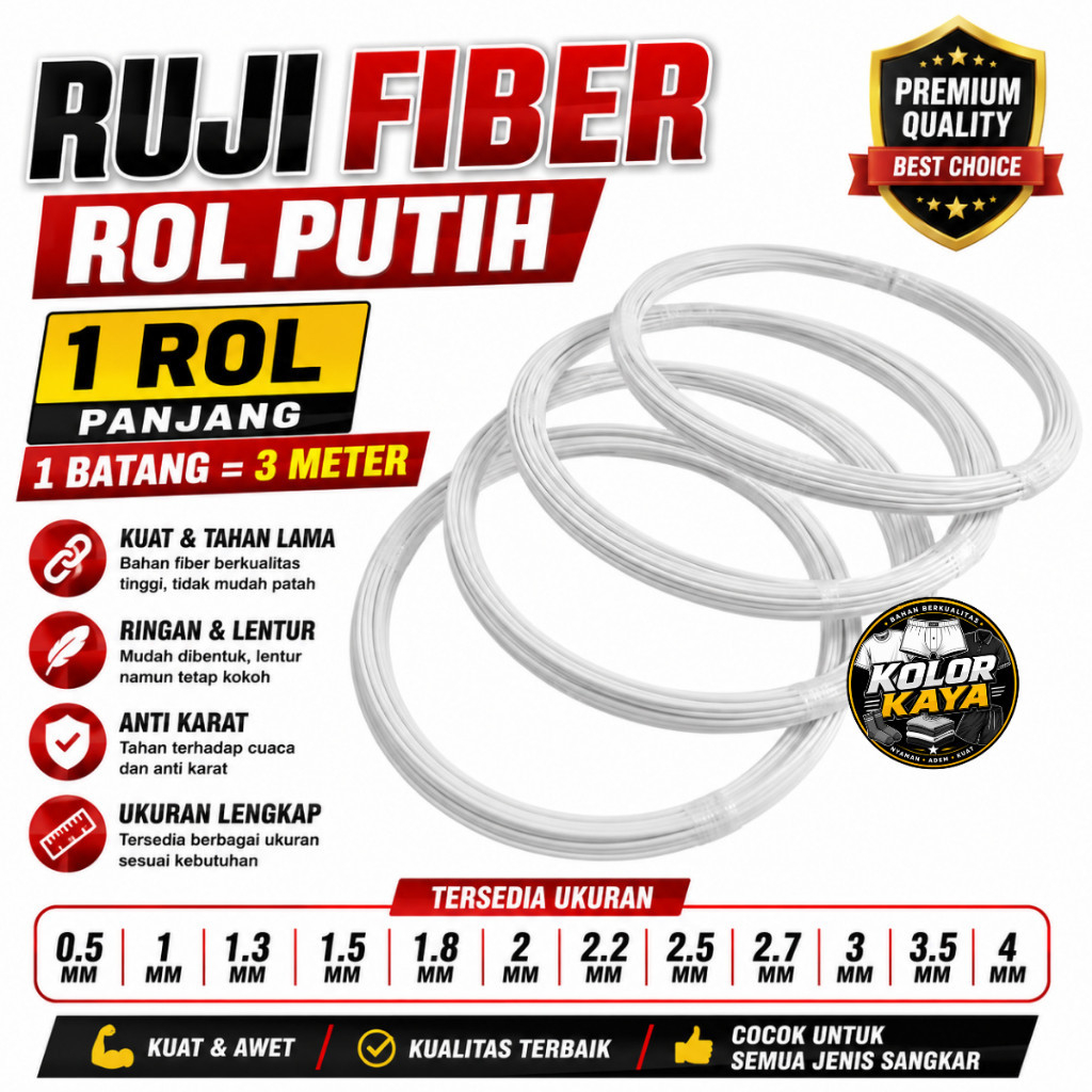 SEDIA RUJI FIBER ROL PUTIH 1ROL PANJANG 1 BATANG = 3 METER ASLI IMPORT JERUJI SANGKAR KANDANG BURUNG