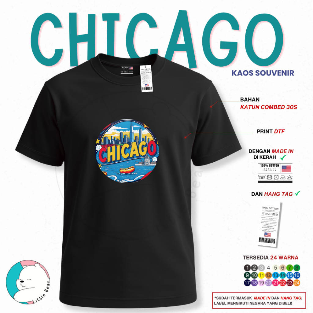 Littlebear Kaos Souvenir Chicago Amerika Serikat Baju Oleh-Oleh Type 3