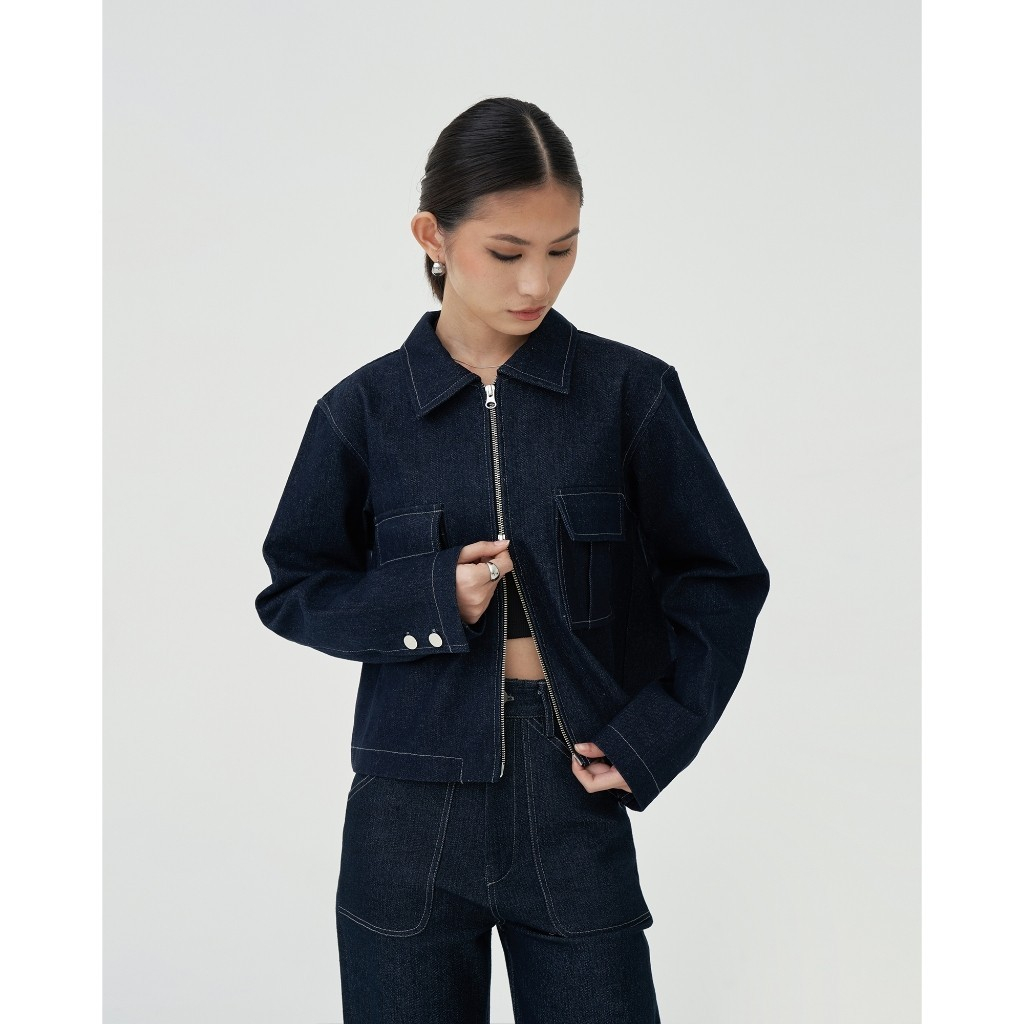 [READY STOCK] Damson Pleated Denim Jacket