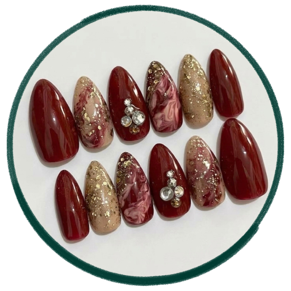 MAROON PREMIUM PERMATA RUNCING / KUKU PALSU PENGANTIN NAIL ART WEDDING FREE LEM KIKIR TOOLKIT