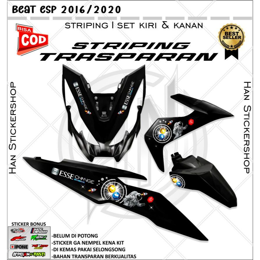 Striping Sticker Transparan Honda Beat Esp 2016-2019 Variasi sticker Motif Esse Change Simpel