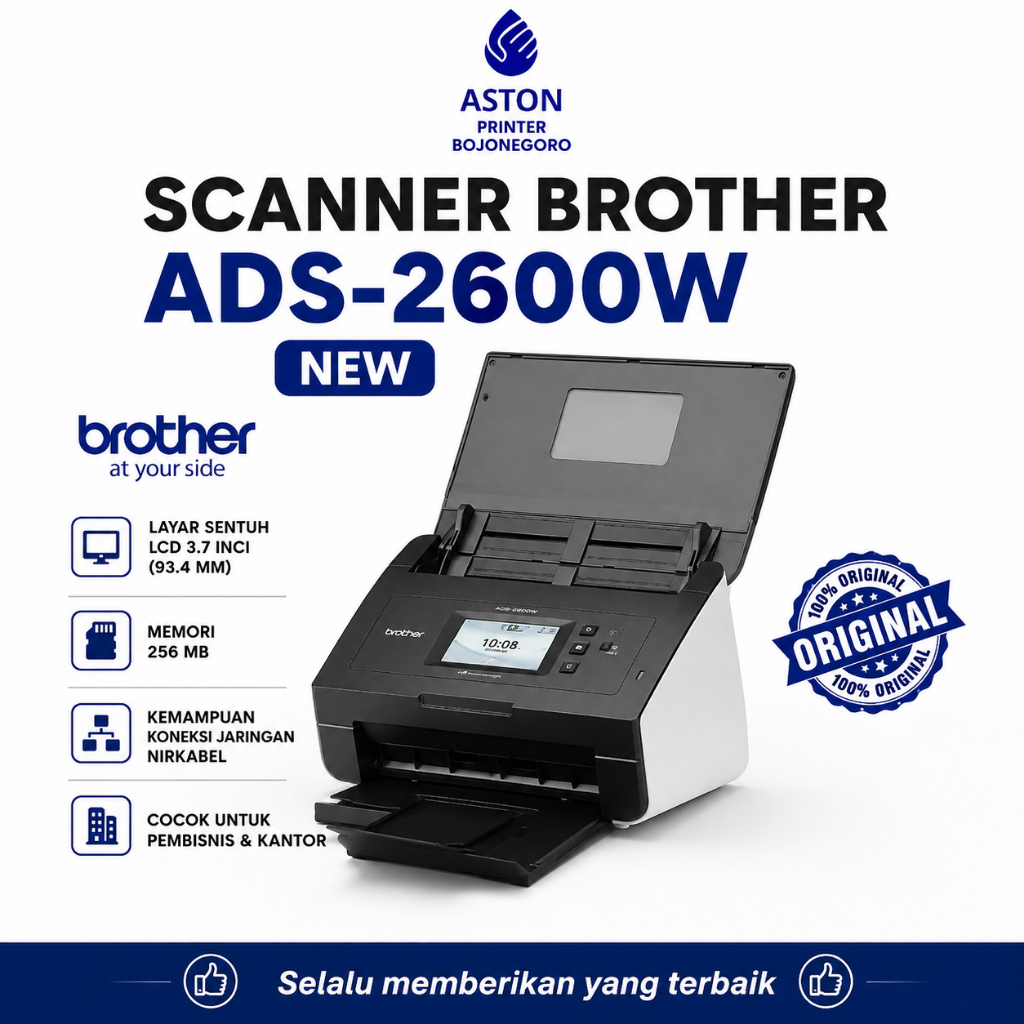 Brother ADS-2600w ADS 2600 W wireless color desktop scanner duplex ADF new ready stok garansi resm