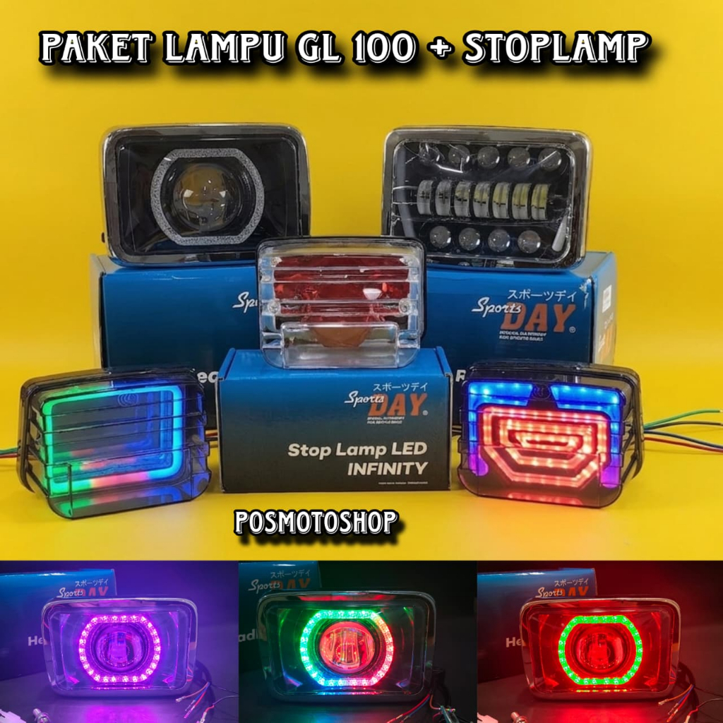 Paket Daymaker GL100 Lampu Biled gl 100 BMW +RGB  Kotak Set Batok GL MAX PRO HONDA WIN GL 100 16 Mat