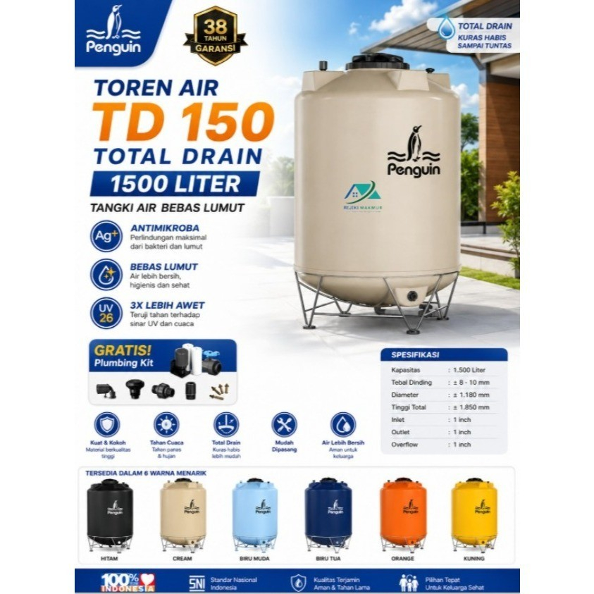 Toren Air Penguin Total Drain 1500 lt TD 150 / Tangki Air Penguin 1500