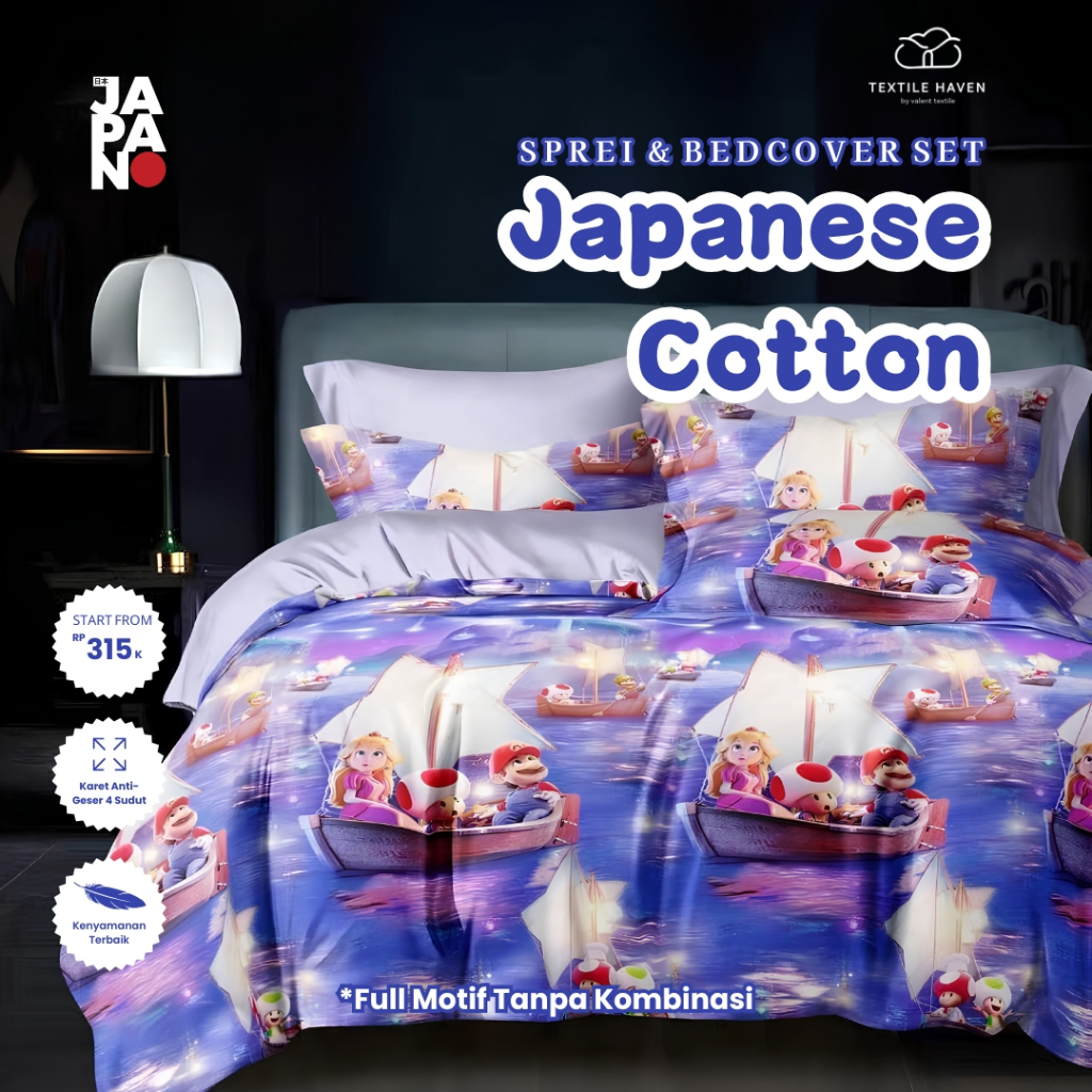 CottonHaven Sprei Set Katun Jepang Import Motif Anak Mario | Premium Japanese Cotton Motif Sprei Set