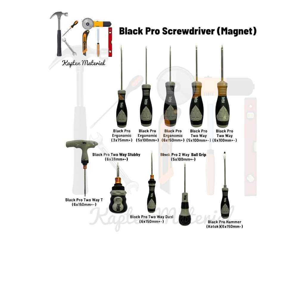 Black Pro Screwdriver Toho | Obeng Toho Ergonomic Plus | Obeng Toho Ball Grip + - | Obeng Ketok Min 