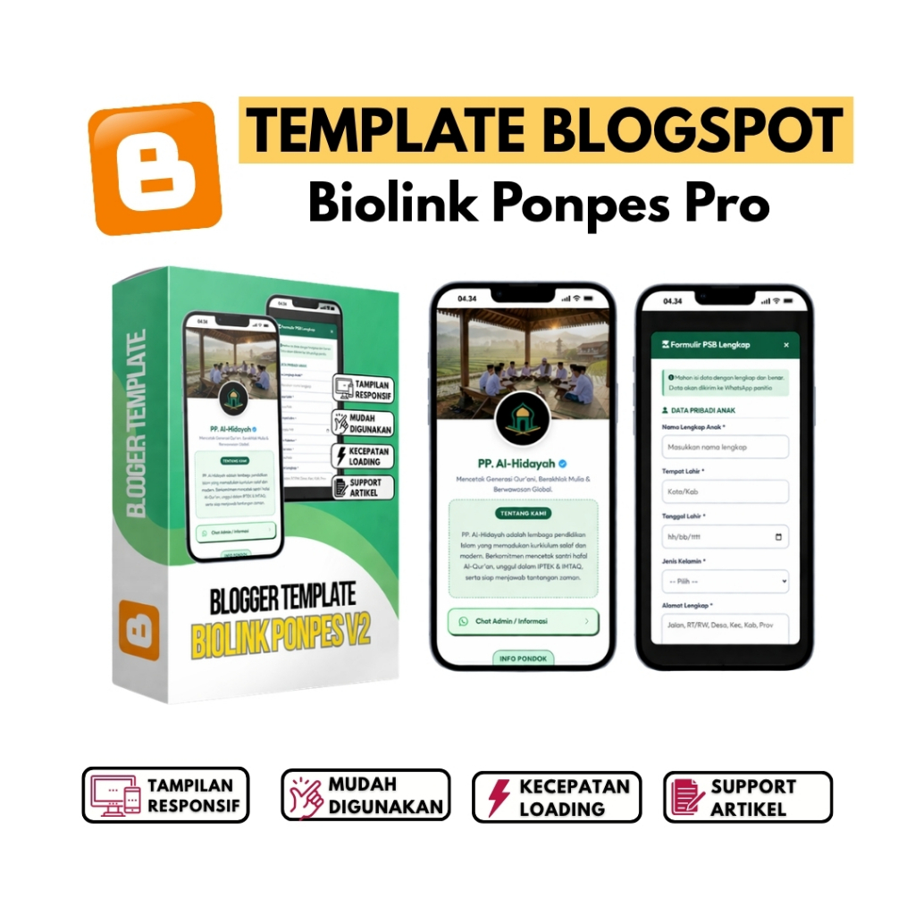 Template Blogger Biolink Ponpes Pro V2 Mudah Digunakan Lengkap Dengan Panduan & Update