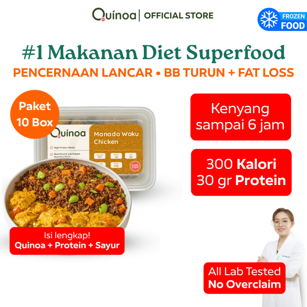 QUINOA GO Paket [Buy 8 Get 2 Free] Makanan Diet Sehat 300 Kalori - Frozen Food Prep High Protein & F