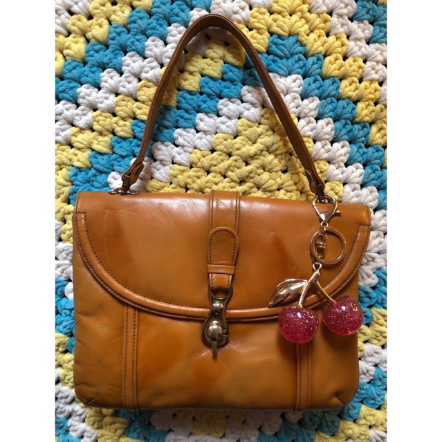 OLD ESQUIRE GORGEOUS TAN GENUINE LEATHER CLASSIC HAND BAG AUTHENTIC VINTAGE 60S/70S STYLE