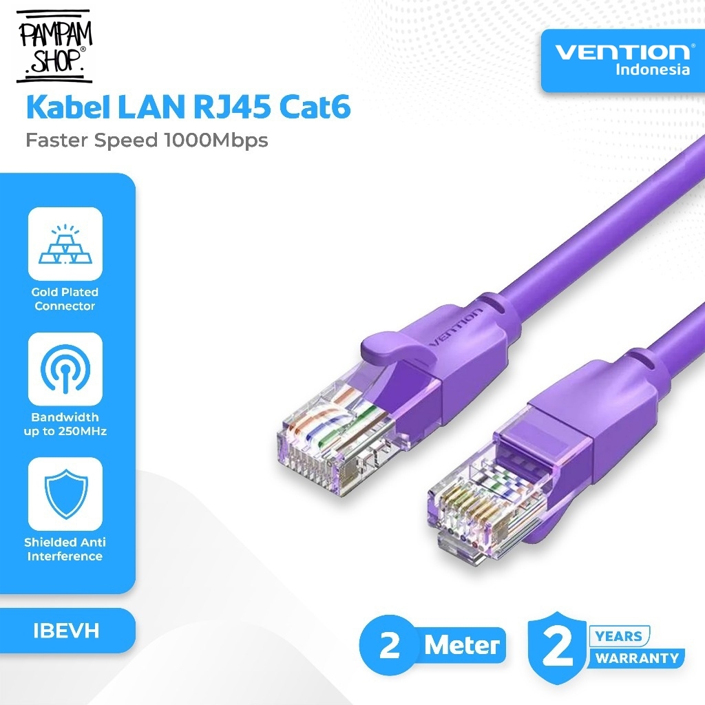 VENTION IBEVH Kabel LAN RJ45 CAT6 CAT 6 2M 2 Meter UTP Gigabit Ethernet UTP 1000Mbps Patch Cable Pur