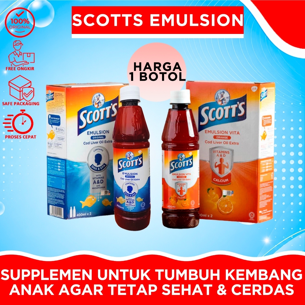 Scott's Emulsion 400ML 100% ORIGINAL (Rasa Original & Jeruk) - Minyak Ikan untuk Vitamin & Supplemen