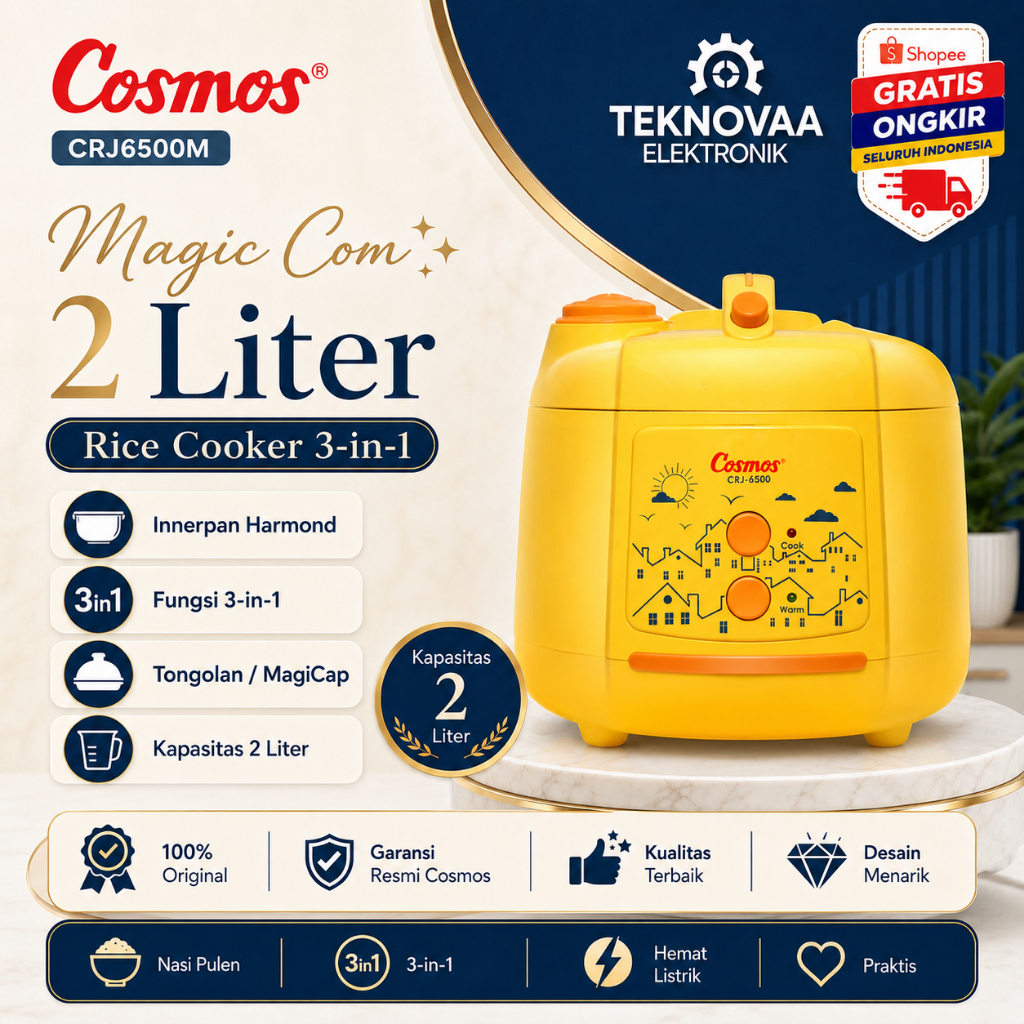 COSMOS RICE COOKER NON STICK CRJ6500M 2L/CRJ-6500M/CRJ-6500-M/CRJ 6500M/CRJ 6500 M/ORIGINAL GARANSI