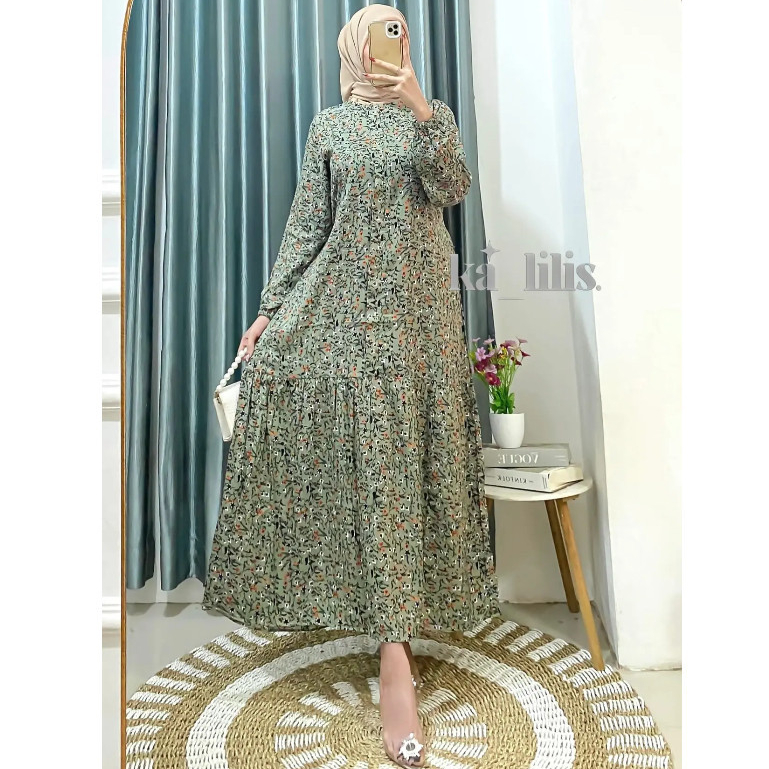 Gamis Aurel Dress Wanita kain Rayon Viscose Ritsleting Depan Ibu Menyusui Nyaman bahan jatuh  adem L