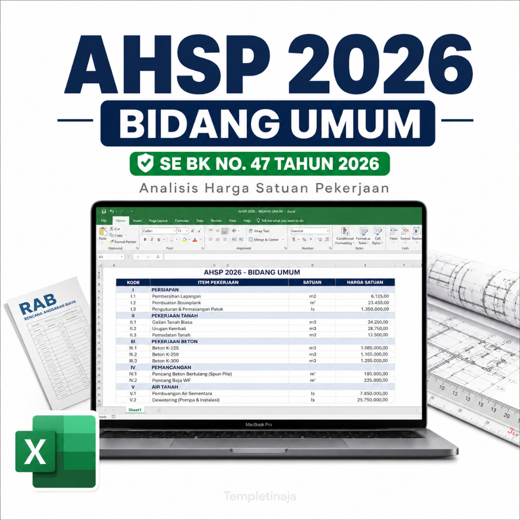 Template Excel AHSP 2026 Bidang Umum | AHSP SE BK No 47 Tahun 2026 | Analisis Harga Satuan Pekerjaan