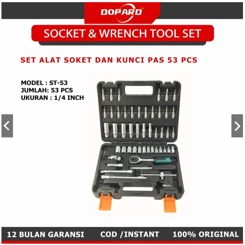 Kunci Sok Set 46 Pcs - Hitam, Tahan Karat, Chrome Vanadium Steel