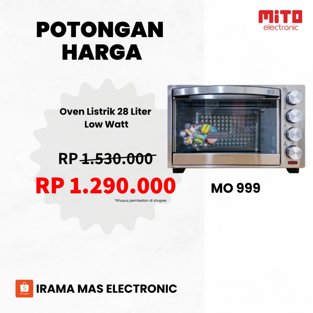 Oven Mito MO 999 |  Oven Listrik  28 Liter Low Watt