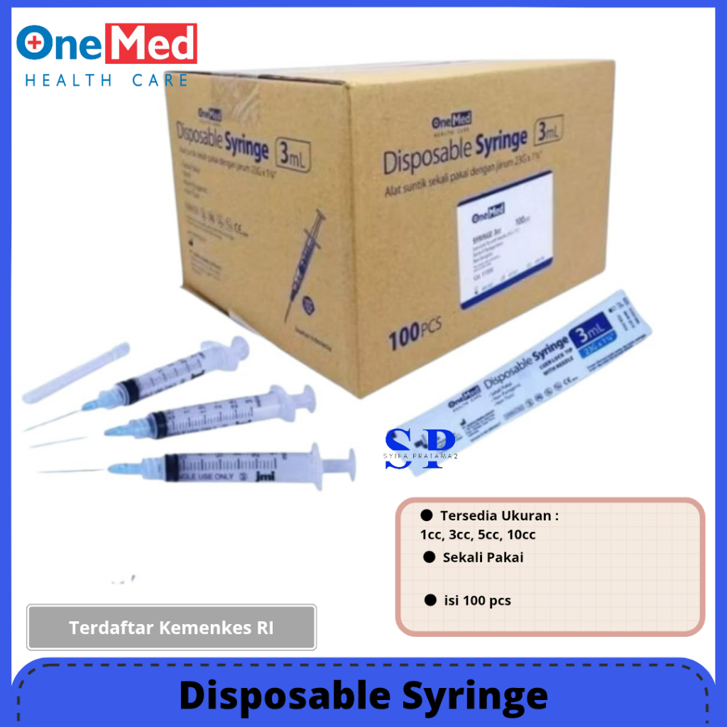 Per Box Spuit 1cc / 3cc / 5cc / 10cc One Med | Syringe 3ml Onemed isi 100pcs