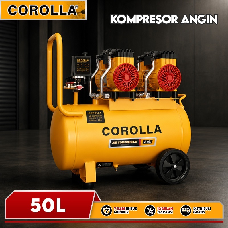 COROLLA Air Compressor 50 Liter 1100W Kompresor Angin Listrik 8Bar 0.8MPa Tangki Besar Double Cylind