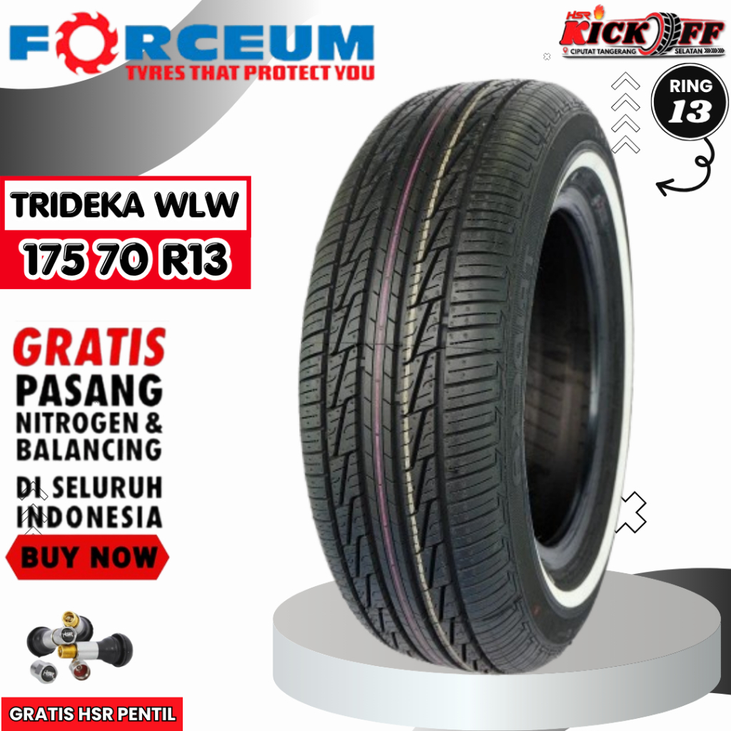 BAN MOBIL TUBELES MERK FORCEUM TRIDEKA WLW (White List Wall) ukuran 175 70 R13