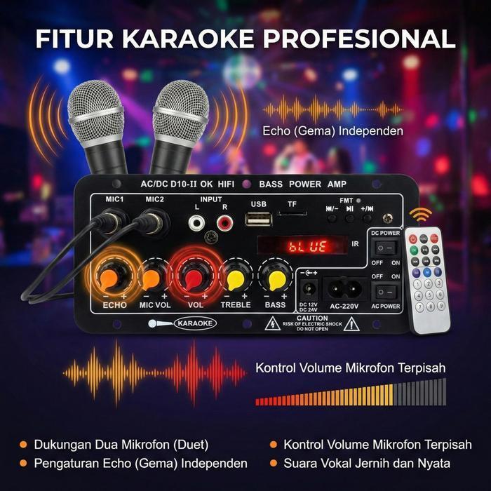 Power Ampli Board D10-II AC DC 12V 220V Karaoke Bluetooth Modul Kit DIY HIFI Bass Amp Speaker Aktif 