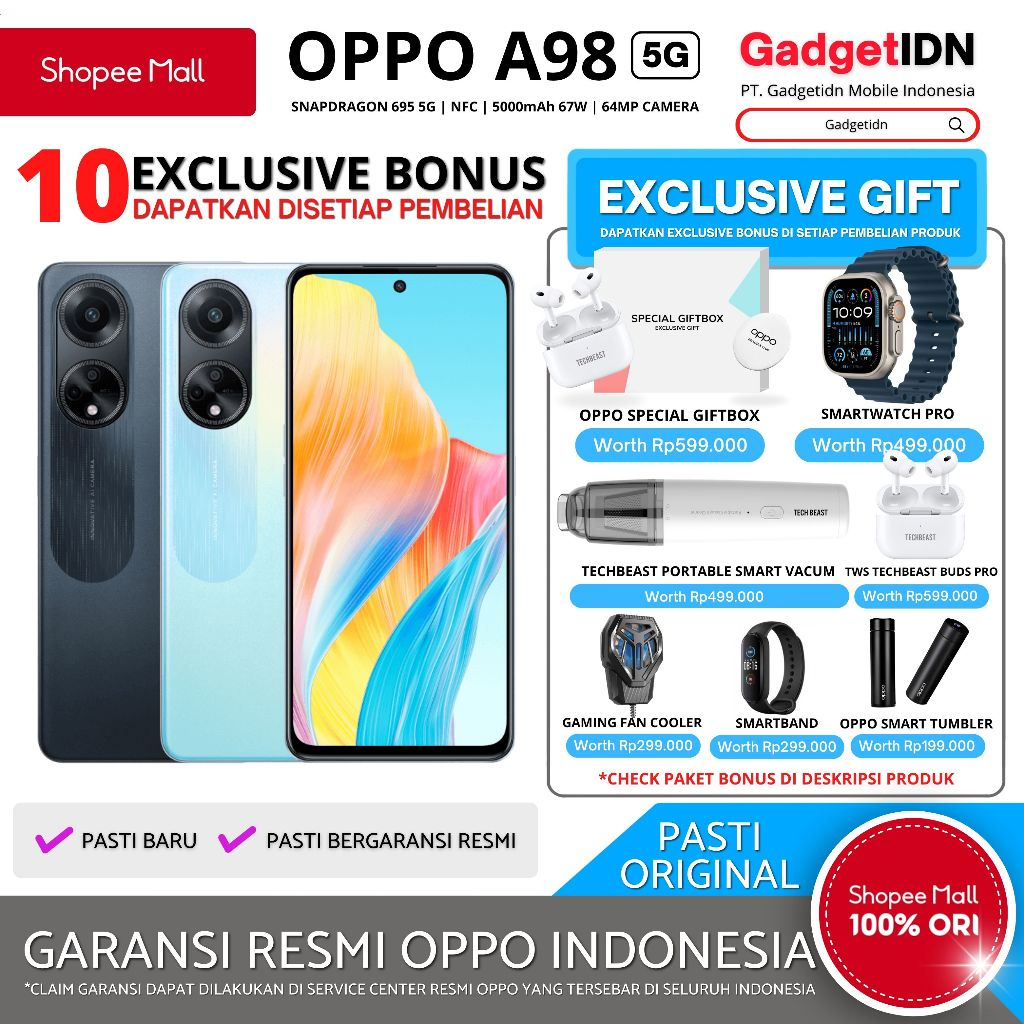 OPPO A98 5G NFC 8/256GB ( +8GB Extended Ram ) Garansi Resmi Oppo Indonesia