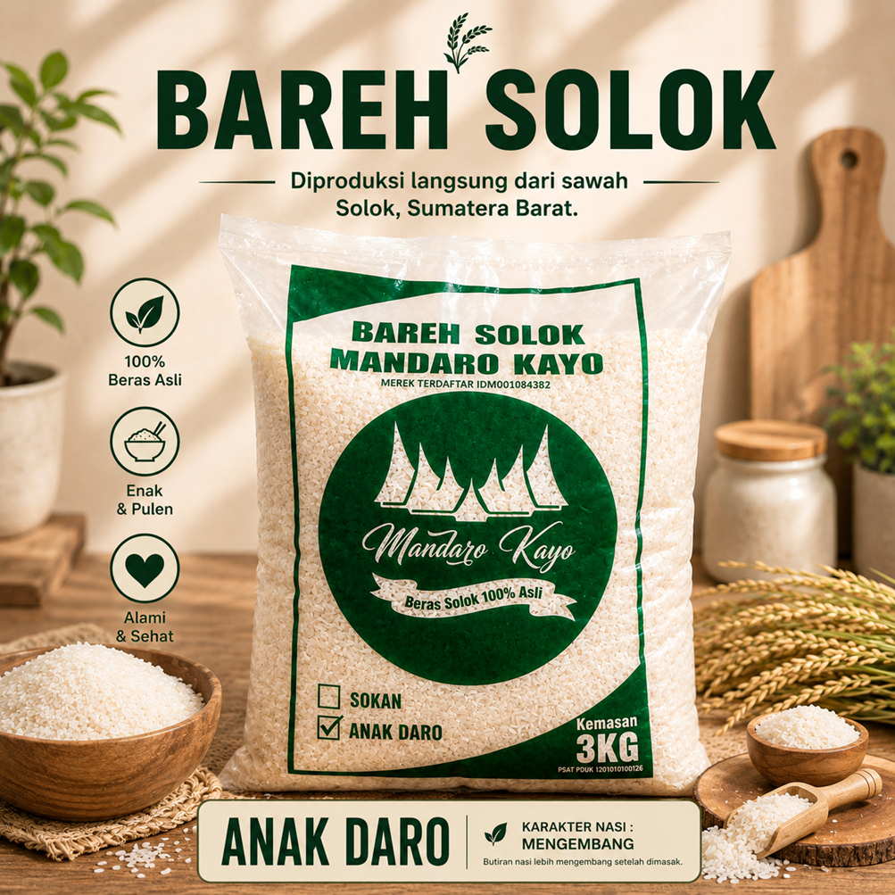 Beras Solok ANAK DARO 3kg - Bareh Solok Premium Sumatera Barat - Beras Padang