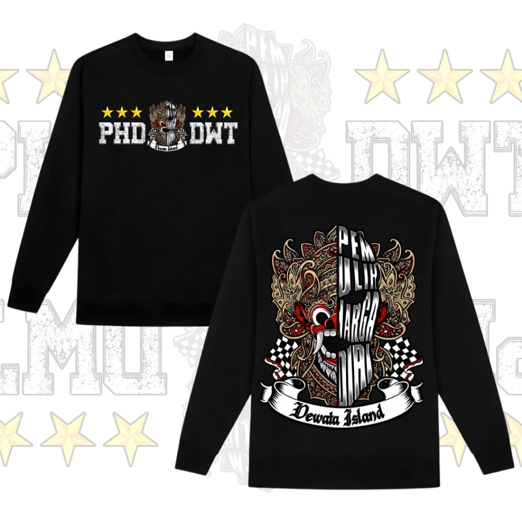 Promo Longsleeve PHD Dewata Island - Pemulih Harga Diri Bali Barong Unisex Bahan Cotton Combed Tebal