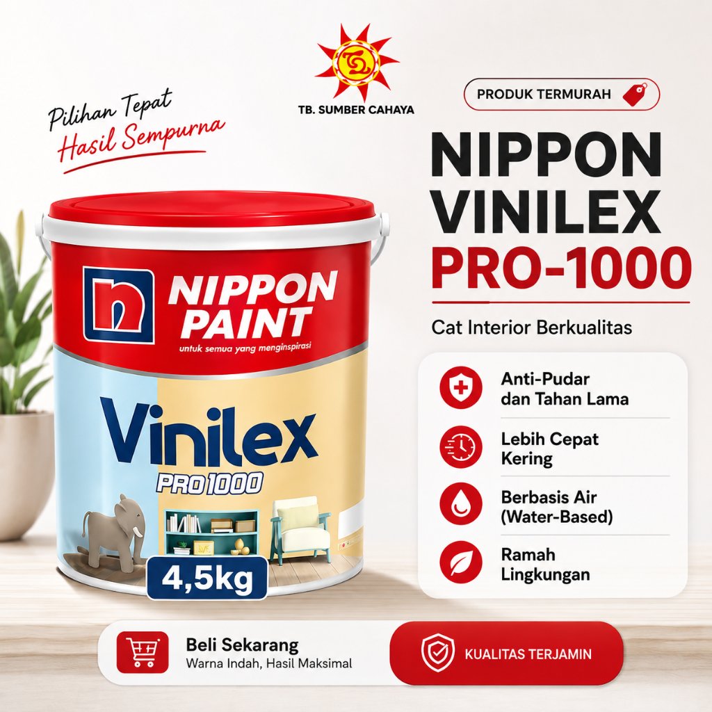Nippon Paint Vinilex Pro 1000 4,5 Kg Cat Tembok Interior Dinding Plafon Anti Pudar - Katalog 2