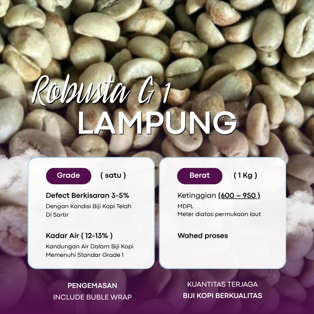 GREEN BEAN / BIJI KOPI ROBUSTA LAMPUNG  - G1 1KG / 1000 GR | GREENHEAVEN