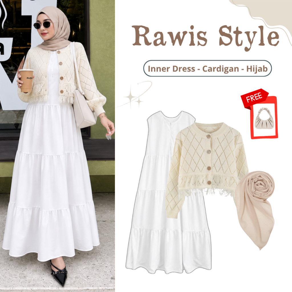 Outfit Wanita Kekinian l Cardigan - Inner Dress - Hijab l Setelan Fashion Hangout Santai l CL54