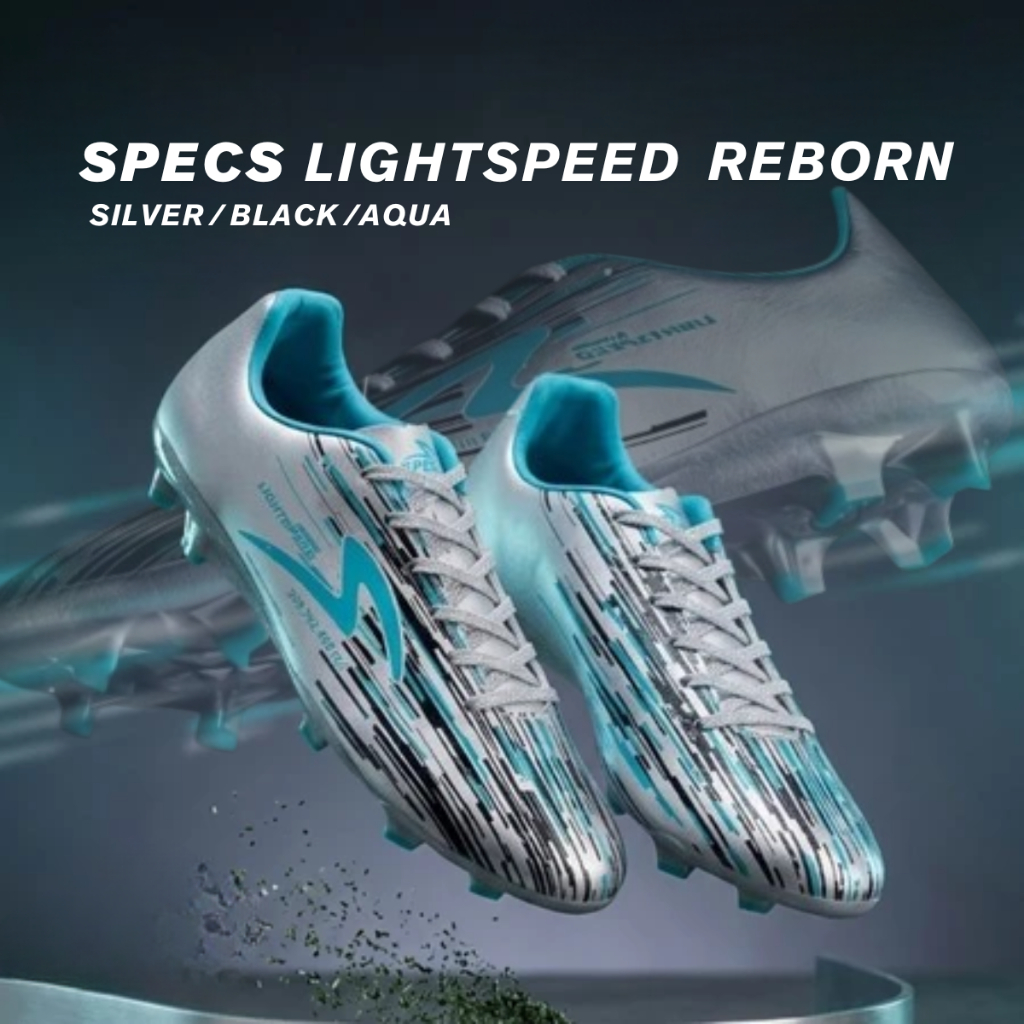 Sepatu Bola Specs Lightspeed Reborn FG - Silver Black Aqua Man Women Sepatu Olahraga Lightspeed Rebo