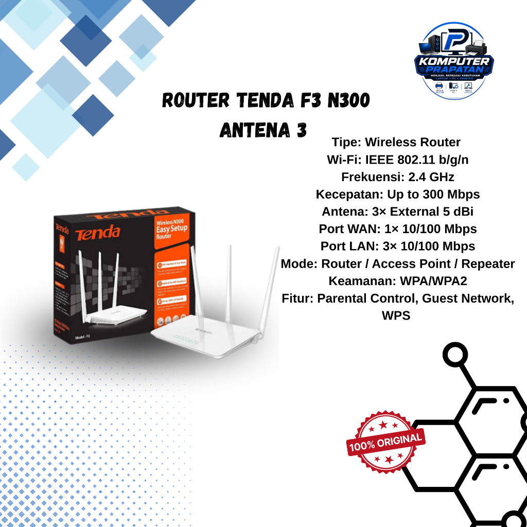 ROUTER TENDA F3 N300 ANTENA 3