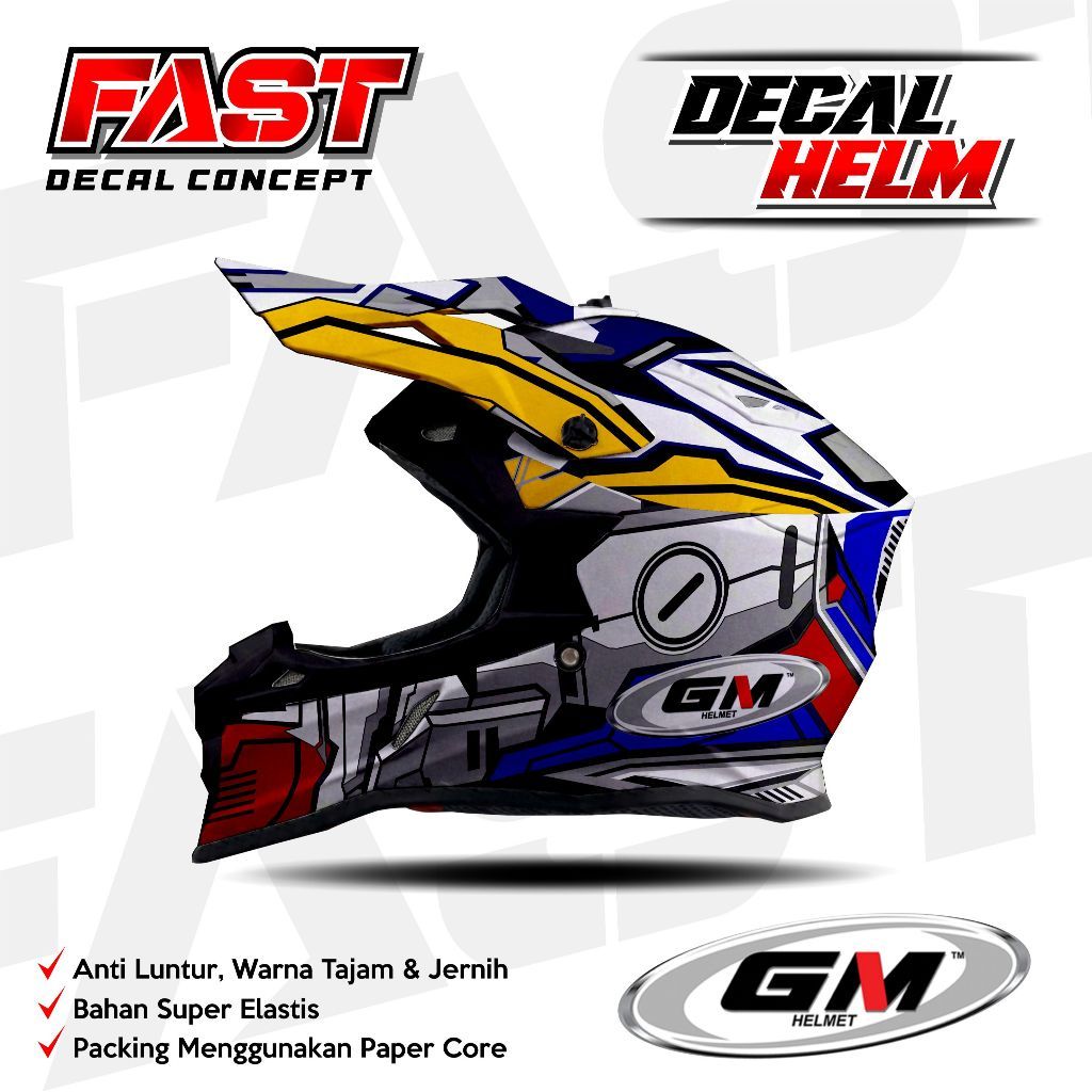Decal stiker helm GM Cross Full face Motif Gundam Racing Livery HELM GM Design Sticker Helm Anti Pud