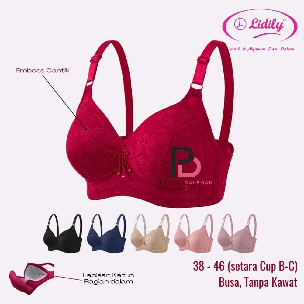 Lidily Bra DD6680 Jumbo Size 38-46 Tanpa Kawat Busa Tipis Bra Full Cup Bahan Katun Adem
