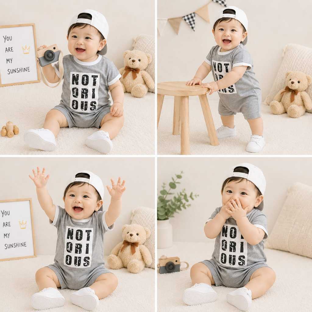Baju Bayi Laki Laki Romper Casual NOT OBIOUS | Jumpsuit Bayi Pendek Nyaman Lucu | baju bayi laki lak